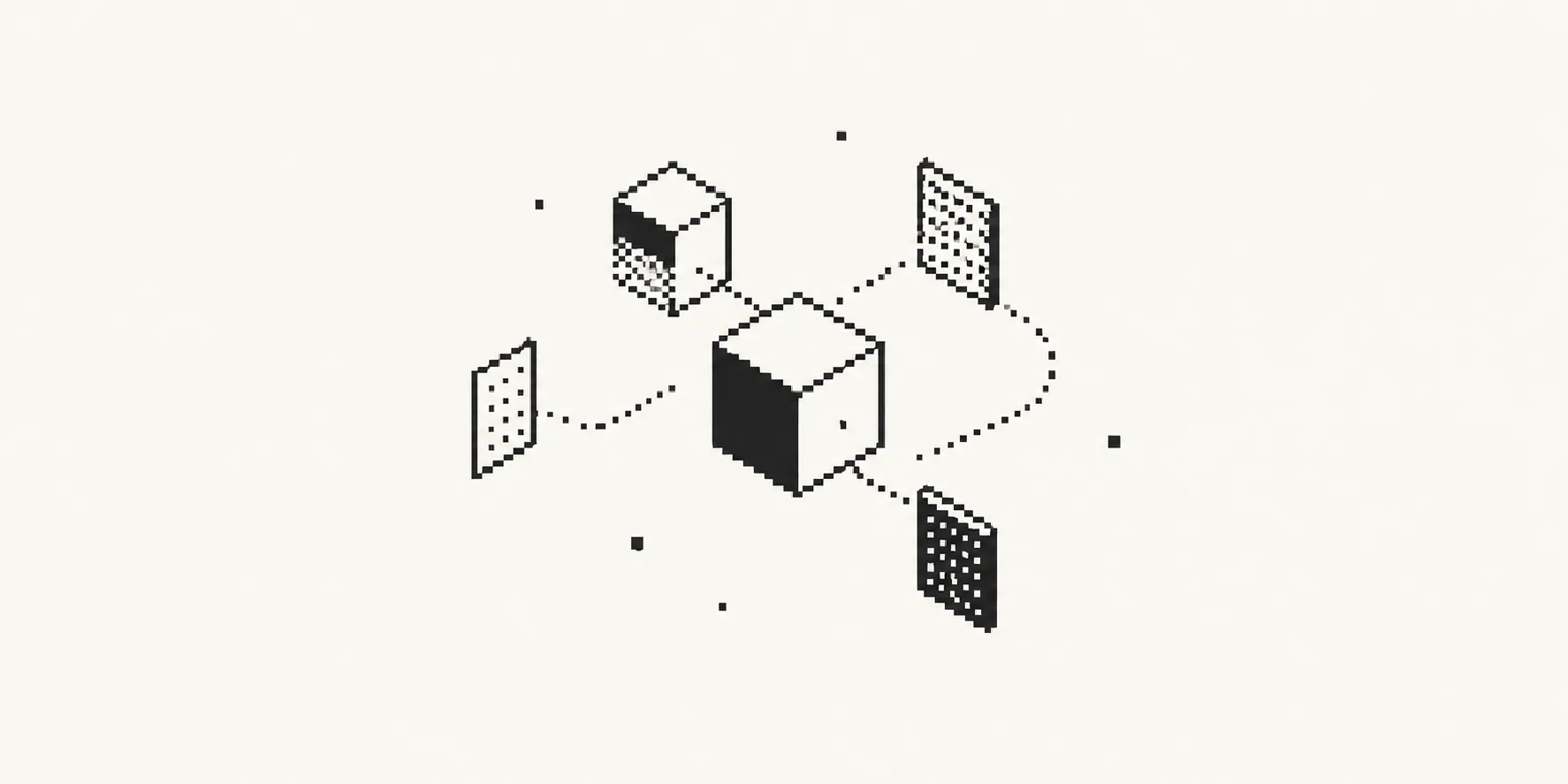 极简像素插图：模块化立方体与连接节点